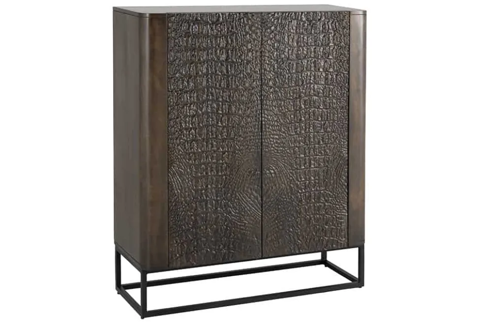 Handgefertigtes Highboard CROCO 120cm braun Mangoholz massiv 3D-Design