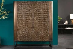 Handgefertigtes Highboard CROCO 120cm braun Mangoholz massiv 3D-Design