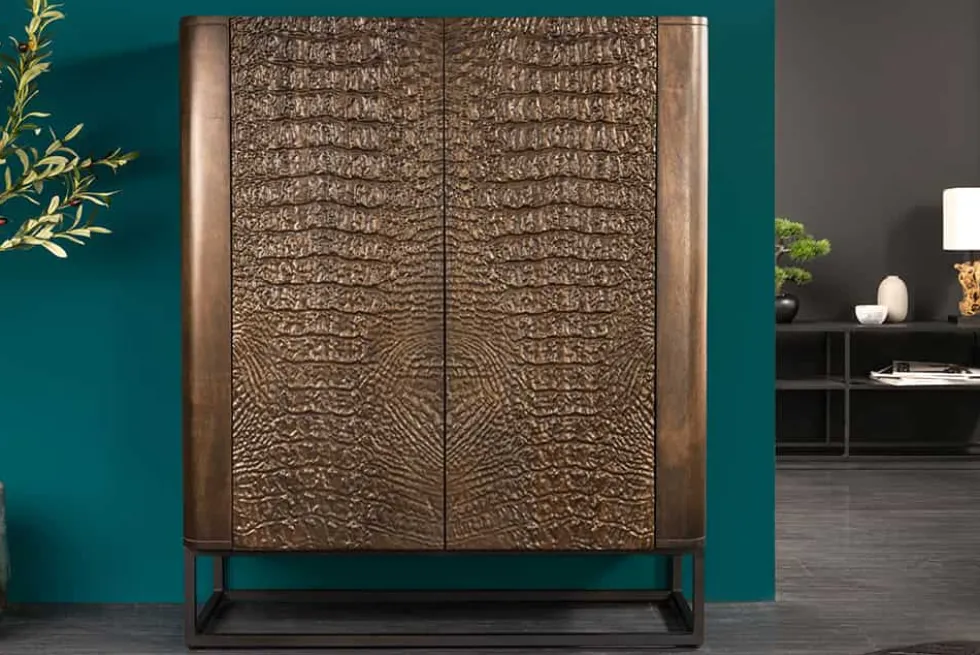 Handgefertigtes Highboard CROCO 120cm braun Mangoholz massiv 3D-Design