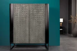 Handgefertigtes Highboard CROCO 120cm grau schwarz Mangoholz massiv 3D-Design