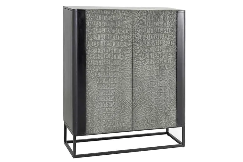 Handgefertigtes Highboard CROCO 120cm grau schwarz Mangoholz massiv 3D-Design