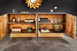 Handgefertigtes Sideboard PIAZZA SAN MARCO 180cm grau gold Mangoholz massiv 3D-Design