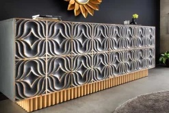 Handgefertigtes Sideboard PIAZZA SAN MARCO 180cm grau gold Mangoholz massiv 3D-Design