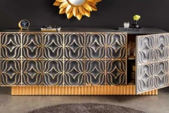 Handgefertigtes Sideboard PIAZZA SAN MARCO 180cm grau gold Mangoholz massiv 3D-Design