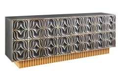 Handgefertigtes Sideboard PIAZZA SAN MARCO 180cm grau gold Mangoholz massiv 3D-Design