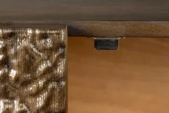 Handgefertigtes Sideboard CROCO 180cm gold braun Mangoholz mit 3D Schnitzereien massiv schwarz Metall