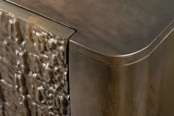 Handgefertigtes Sideboard CROCO 180cm gold braun Mangoholz mit 3D Schnitzereien massiv schwarz Metall