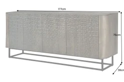 Handgefertigtes Sideboard CROCO 180cm gold braun Mangoholz mit 3D Schnitzereien massiv schwarz Metall