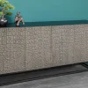 Handgefertigtes Sideboard CROCO 180cm grau schwarz Mangoholz mit 3D Schnitzereien massiv Metall
