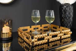 Handgefertigtes Tablett VARIATION 40cm schwarz gold Metall Aluminium Glas