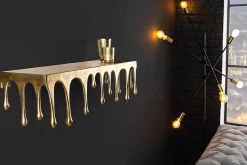 Handgefertigtes Wandregal LIQUID LINE 60cm gold antik Metall Tropfen-Design