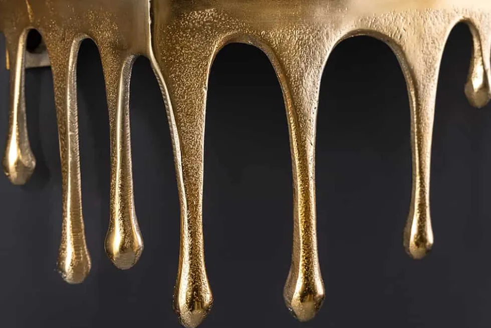 Handgefertigtes Wandregal LIQUID LINE 60cm gold antik Metall Tropfen-Design