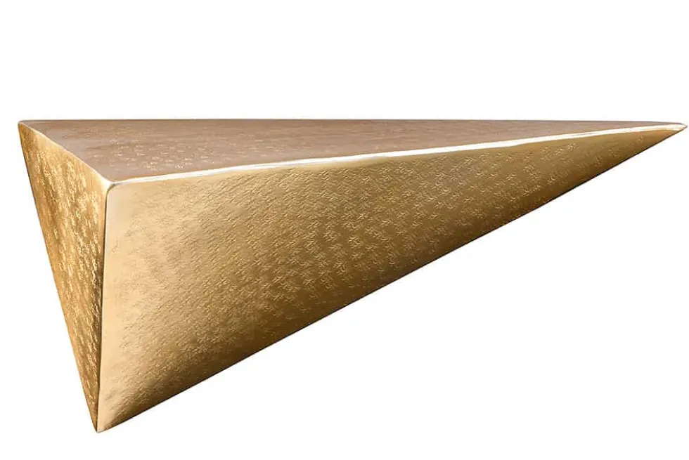 Handgefertigtes Wandregal PYRAMID 40cm gold antik Metall Hammerschlag Design