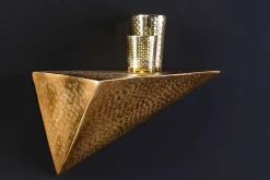 Handgefertigtes Wandregal PYRAMID 40cm gold antik Metall Hammerschlag Design