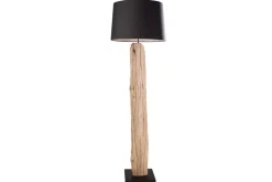 Handmade Stehlampe ROUSILIQUE 180cm schwarz Treibholzlampe Leinenschirm Baumstamm