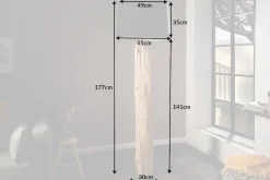 Handmade Stehlampe ROUSILIQUE 180cm schwarz Treibholzlampe Leinenschirm Baumstamm