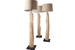 Handmade Stehlampe ROUSILIQUE 180cm beige Treibholzlampe Leinenschirm Baumstamm