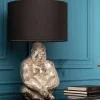 Handmade Tischlampe KONG 60cm silber Metall Affe Gorilla Dekoleuchte schwarzer Lampenschirm