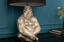 Handmade Tischlampe KONG 60cm silber Metall Affe Gorilla Dekoleuchte schwarzer Lampenschirm
