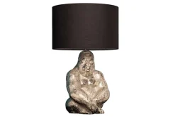 Handmade Tischlampe KONG 60cm silber Metall Affe Gorilla Dekoleuchte schwarzer Lampenschirm