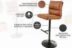 Höhenverstellbarer Barhocker COMFORT antik braun Microfaser drehbar mit Lehne Metall schwarz