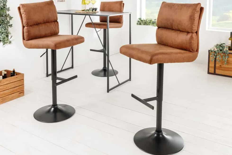 Höhenverstellbarer Barhocker COMFORT antik braun Microfaser drehbar mit Lehne Metall schwarz