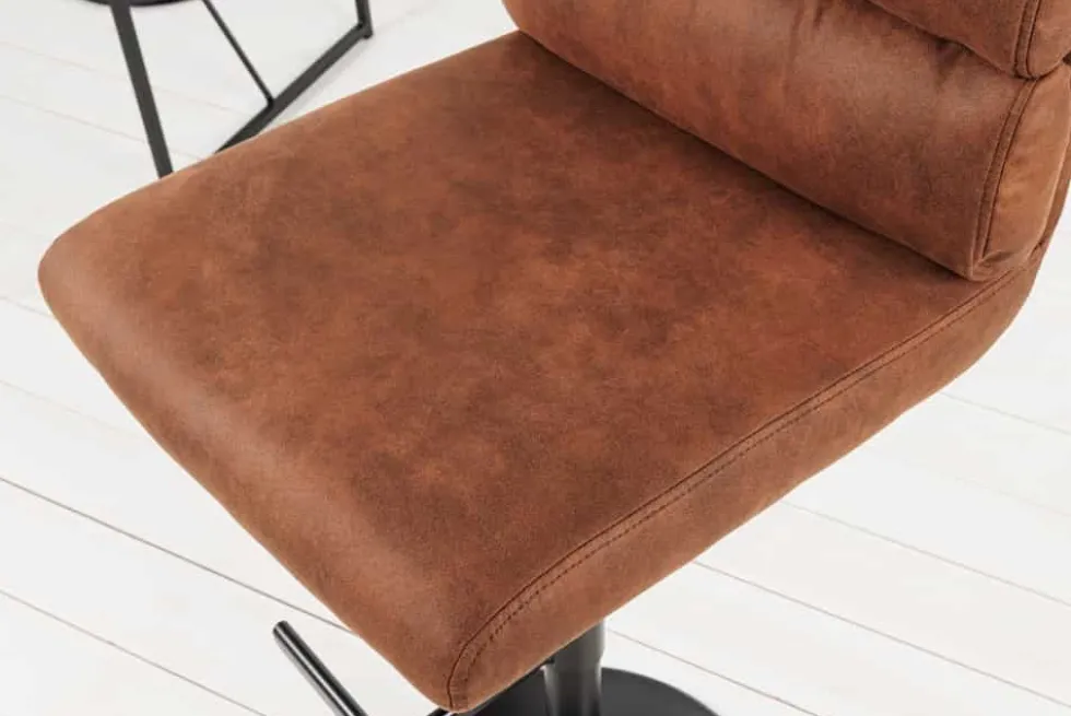 Höhenverstellbarer Barhocker COMFORT antik braun Microfaser drehbar mit Lehne Metall schwarz