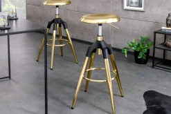 Höhenverstellbarer Barhocker INDUSTRIAL gold schwarz Metall rund drehbar Industrial Design