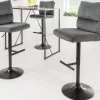 Höhenverstellbarer Barhocker COMFORT grau Cord drehbar mit Lehne Metall schwarz