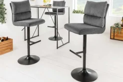 Höhenverstellbarer Barhocker COMFORT grau Cord drehbar mit Lehne Metall schwarz