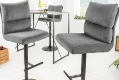 Höhenverstellbarer Barhocker COMFORT grau Cord drehbar mit Lehne Metall schwarz