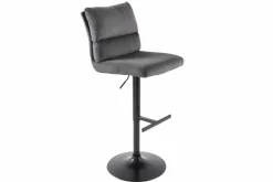 Höhenverstellbarer Barhocker COMFORT grau Cord drehbar mit Lehne Metall schwarz