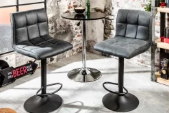 Höhenverstellbarer Barhocker MODENA vintage grau Microfaser Metall schwarz mit Lehne drehbar