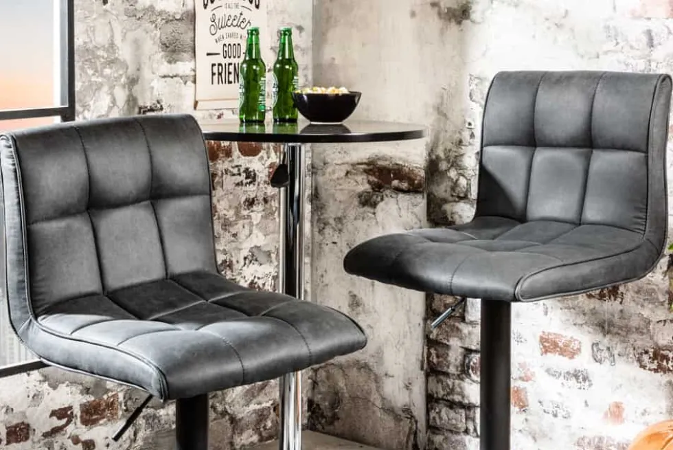Höhenverstellbarer Barhocker MODENA vintage grau Microfaser Metall schwarz mit Lehne drehbar