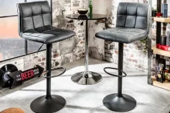 Höhenverstellbarer Barhocker MODENA vintage grau Microfaser Metall schwarz mit Lehne drehbar