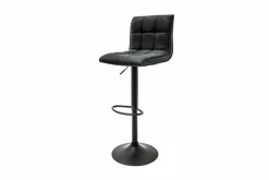 Höhenverstellbarer Barhocker MODENA vintage grau Microfaser Metall schwarz mit Lehne drehbar
