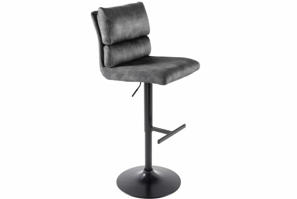 Höhenverstellbarer Barhocker COMFORT dunkelgrau Samt drehbar mit Lehne Metall schwarz