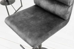 Höhenverstellbarer Barhocker COMFORT dunkelgrau Samt drehbar mit Lehne Metall schwarz