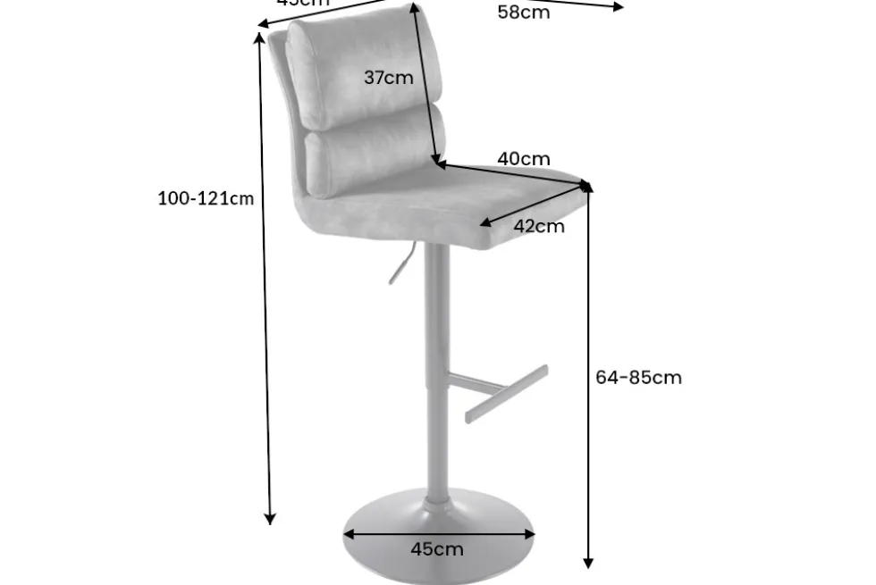 Höhenverstellbarer Barhocker COMFORT dunkelgrau Samt drehbar mit Lehne Metall schwarz