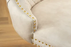 Höhenverstellbarer Barhocker CASTLE DELUXE beige Samt gold Edelstahl mit Löwenkopf