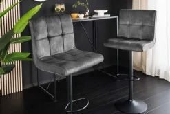 Höhenverstellbarer Barhocker MODENA grau Samt Metall schwarz drehbar