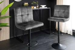 Höhenverstellbarer Barhocker MODENA grau Samt Metall schwarz drehbar