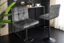 Höhenverstellbarer Barhocker MODENA grau Samt Metall schwarz drehbar