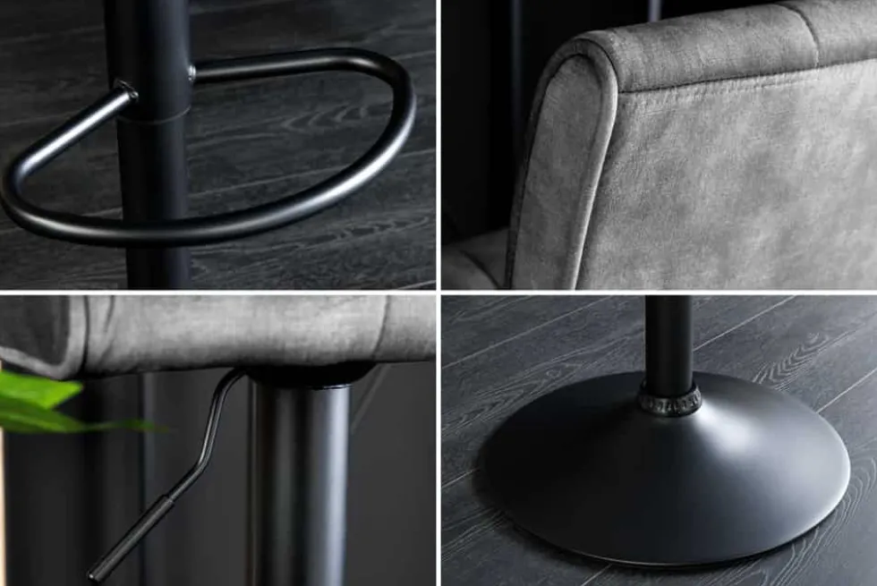 Höhenverstellbarer Barhocker MODENA grau Samt Metall schwarz drehbar