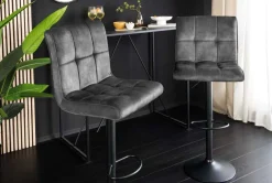 Höhenverstellbarer Barhocker MODENA grau Samt Metall schwarz drehbar