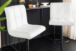 Höhenverstellbarer Barhocker MODENA weiß Kunstleder schwarz mit Lehne drehbar