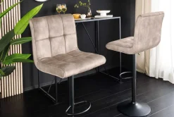 Höhenverstellbarer Barhocker MODENA champagner beige Samt Metall schwarz drehbar