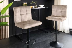 Höhenverstellbarer Barhocker MODENA champagner beige Samt Metall schwarz drehbar
