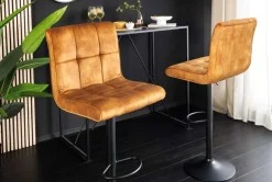 Höhenverstellbarer Barhocker MODENA senfgelb Samt Metall schwarz drehbar