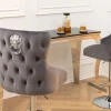 Höhenverstellbarer Barhocker CASTLE DELUXE grau Samt silber Edelstahl Löwenkopf